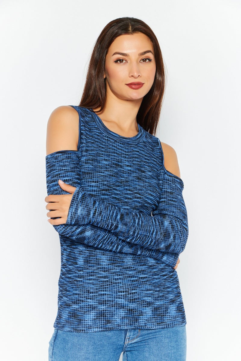 INC Women Round Neck Space Dye Print Sweatshirt, Blue Combo - Image 1