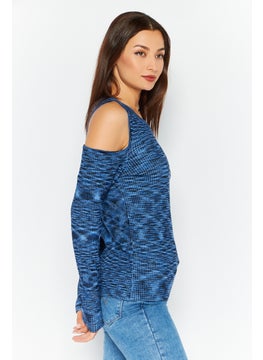 INC Women Round Neck Space Dye Print Sweatshirt, Blue Combo  - Image 3