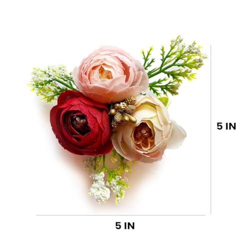 Adikala Craft Store Handmade Peony Flower Bunch for Trousseau Gift Packaging | Decorative Flower Brooch for Hampers, Gifting & DIY Crafts | Ready-to-Use Artificial Flowers Bunch (Maroon, 6PC) - Image 3