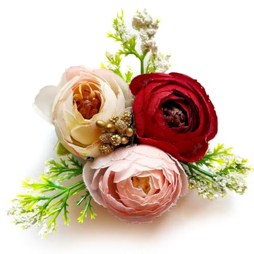 Adikala Craft Store Handmade Peony Flower Bunch for Trousseau Gift Packaging | Decorative Flower Brooch for Hampers, Gifting & DIY Crafts | Ready-to-Use Artificial Flowers Bunch (Maroon, 6PC) - Image 4