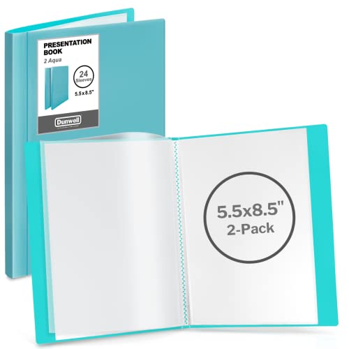 Dunwell Small Presentation Book 5.5x8.5 (2-Pack, Aqua), 24 Pockets Display 48 Half Size Pages, Plastic Binders with Sleeves, 5.5 x 8.5 Mini Booklets, Acid-Free Poly - Image 1