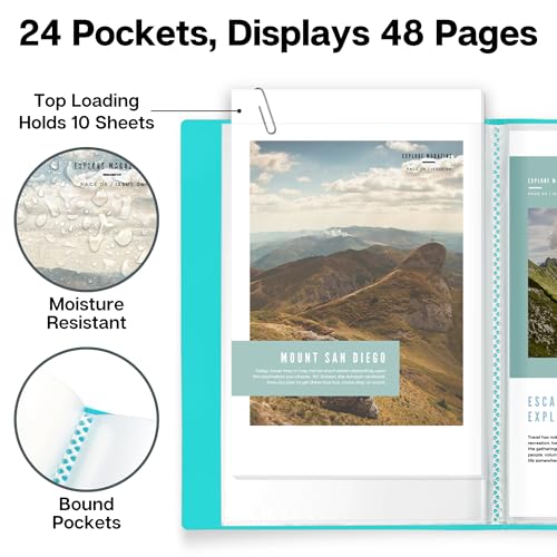 Dunwell Small Presentation Book 5.5x8.5 (2-Pack, Aqua), 24 Pockets Display 48 Half Size Pages, Plastic Binders with Sleeves, 5.5 x 8.5 Mini Booklets, Acid-Free Poly - Image 5