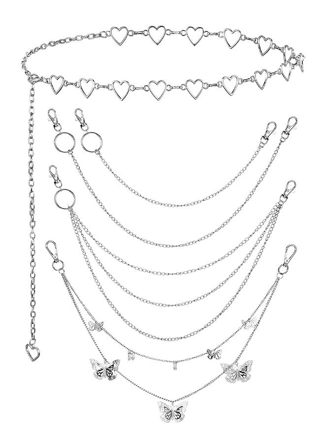 GUSGU 5 Pcs Goth Chain Belt Set, Waist and Wallet Chains for Jeans, Skirts, or Pants, Punk Accessories for Women and Men, Silver - Image 1