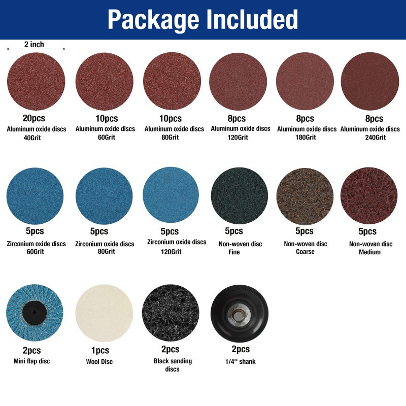 WORKPRO 101-pieces Sanding Discs Set, 2 inch Discs with 1/4 inch Holder, Surface Conditioning Disc for Die Grinder Surface Prep Strip Grind Polish Burr Finish Rust Paint Removal - Image 2