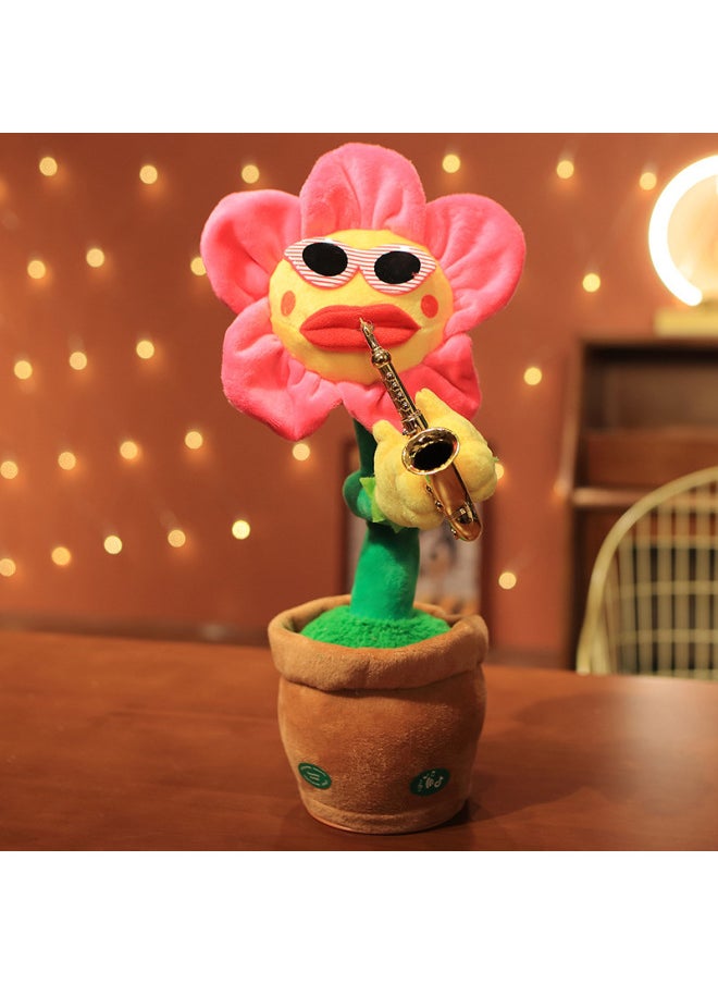 Enchanting Flower Sunflower Electric Toy Singing Sunflower Dancing Saxophone Plush Toy Wholesale-Color:Pink-Specifications:Bluetooth  - Image 1