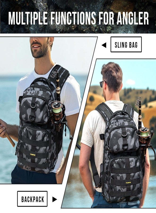 PLUSINNO حقيبة ظهر للصيد من PLUSINNO مع صناديق أدوات الصيد، حقيبة حمل مقاومة للماء لأدوات الصيد مع حامل صنارة، هدايا صيد للرجال مع طعوم صيد، كماشة صيد، ماسك شفاه السمك. - Image 5