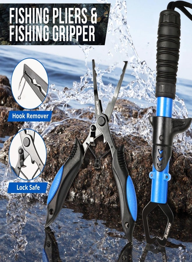 PLUSINNO حقيبة ظهر للصيد من PLUSINNO مع صناديق أدوات الصيد، حقيبة حمل مقاومة للماء لأدوات الصيد مع حامل صنارة، هدايا صيد للرجال مع طعوم صيد، كماشة صيد، ماسك شفاه السمك. - Image 4