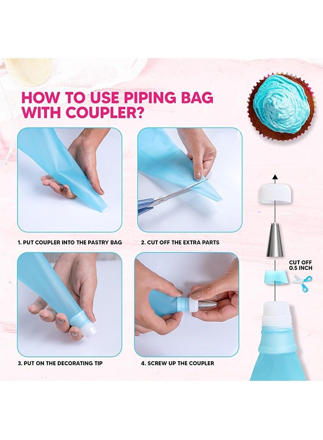 126Pcs Piping Bags and Tips Set, 11.8 Inch 100 Anti Burst Piping Bags, 126 Pcs Cake Decorating Kit with 18 Piping Tips, 1 Reusable Pastry Bags, 3 Cake Scrapers, 2 Couplers, and 2 Icing Bags Ties  - Image 4