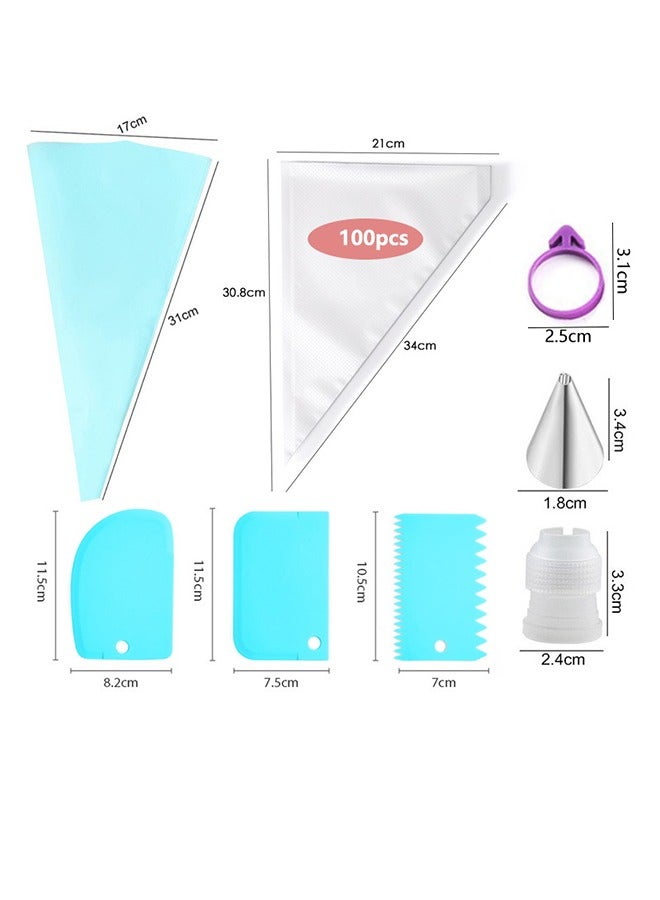 126Pcs Piping Bags and Tips Set, 11.8 Inch 100 Anti Burst Piping Bags, 126 Pcs Cake Decorating Kit with 18 Piping Tips, 1 Reusable Pastry Bags, 3 Cake Scrapers, 2 Couplers, and 2 Icing Bags Ties  - Image 2