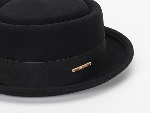 Eohak Pork Pie Hat for Men Women Short Brim Fedora Flat Hat Wool Felt Boater Panama Hats Size:S-M - Image 5