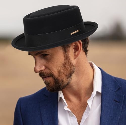 Eohak Pork Pie Hat for Men Women Short Brim Fedora Flat Hat Wool Felt Boater Panama Hats Size:S-M - Image 4