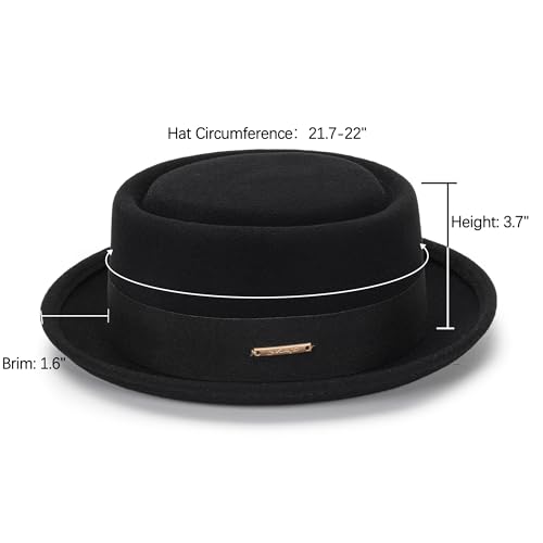 Eohak Pork Pie Hat for Men Women Short Brim Fedora Flat Hat Wool Felt Boater Panama Hats Size:S-M - Image 3
