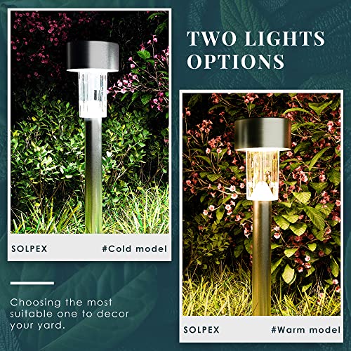 SOLPEX 16 Pack Solar Outdoor Lights Pathway, Stainless Steel Solar Lights Outdoor Waterproof,LED Landscape Lighting Solar Walkway Lights for Landscape/Patio/Lawn/Yard/Driveway-Warm White - Image 5