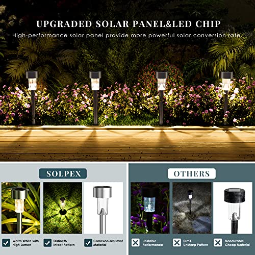 SOLPEX 16 Pack Solar Outdoor Lights Pathway, Stainless Steel Solar Lights Outdoor Waterproof,LED Landscape Lighting Solar Walkway Lights for Landscape/Patio/Lawn/Yard/Driveway-Warm White - Image 3