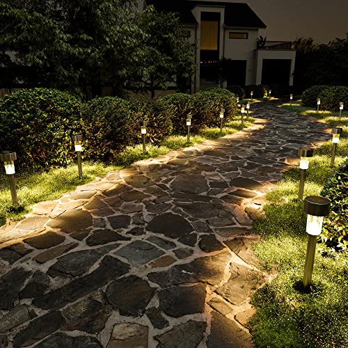 SOLPEX 16 Pack Solar Outdoor Lights Pathway, Stainless Steel Solar Lights Outdoor Waterproof,LED Landscape Lighting Solar Walkway Lights for Landscape/Patio/Lawn/Yard/Driveway-Warm White - Image 1