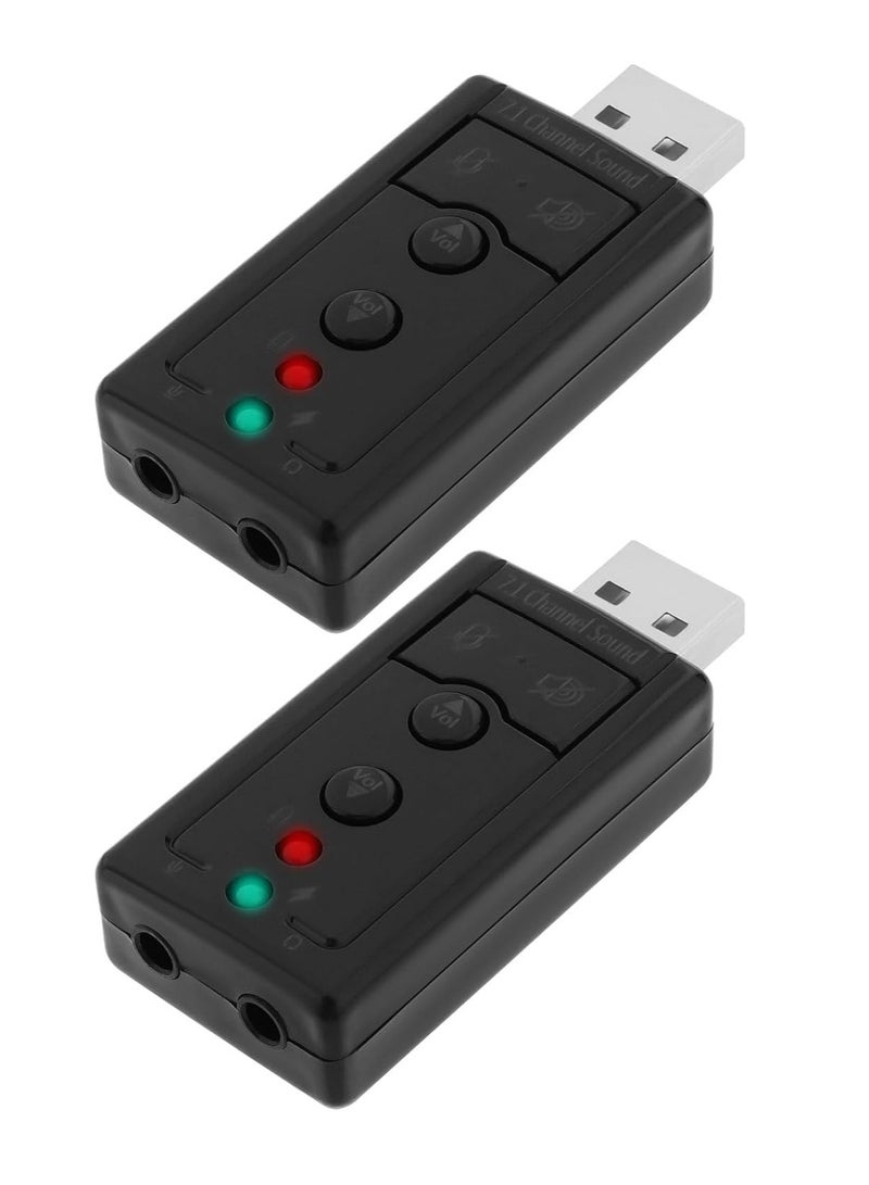 LEDIN USB 2.0 Virtual 7.1 Channel Stereo Audio Adapter External Sound Card with 3.5 mm Audio and Microphone Port Suitable for Desktop Laptops with USB Port(2 Piece)  - Image 1