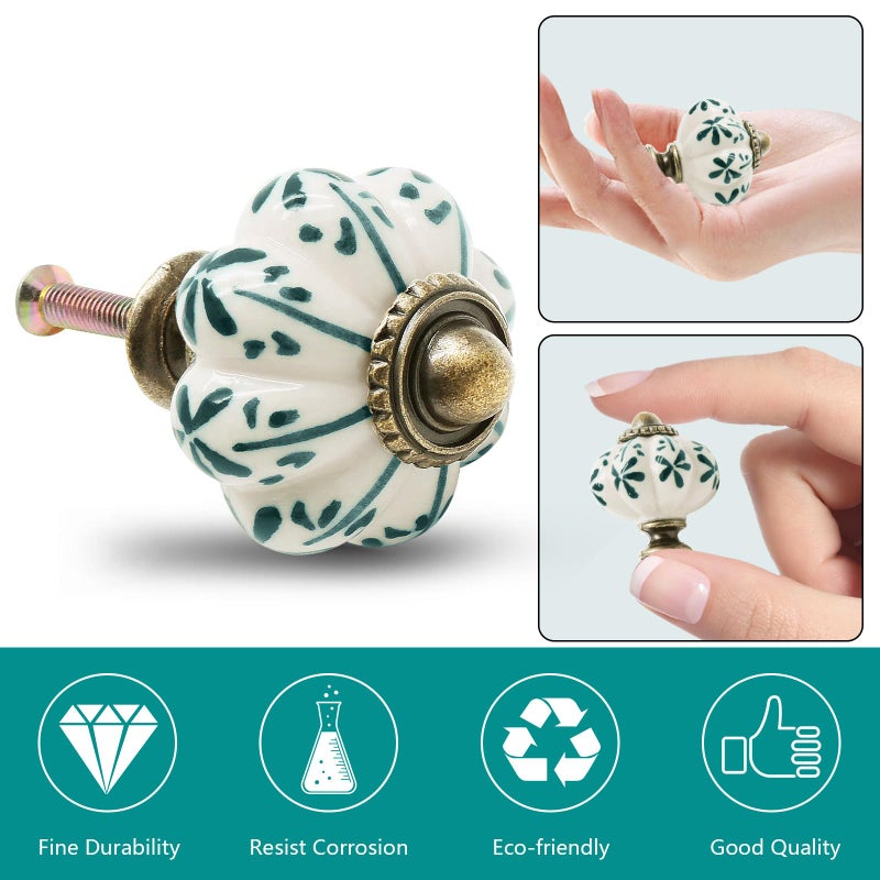 Seimneire 12pcs Ivory Pumpkin Knobs, Vintage Ceramic Cabinet Knobs, Dresser Drawer Door Knobs Drawer Pulls Dresser Handles with Mounting Screws - Leaf Pattern - Image 4