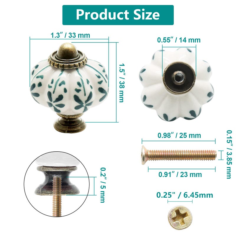 Seimneire 12pcs Ivory Pumpkin Knobs, Vintage Ceramic Cabinet Knobs, Dresser Drawer Door Knobs Drawer Pulls Dresser Handles with Mounting Screws - Leaf Pattern - Image 5