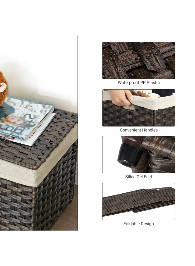 SONGMICS سلة تخزين SONGMICS مع غطاء، سلة تخزين سعة 42.3 جالون (160 لتر)، سلة تخزين بطانيات منسوجة مع مقابض، قابلة للطي، بطانة قابلة للإزالة، إطار معدني، لغرفة النوم، غرفة الغسيل، بني - Image 3