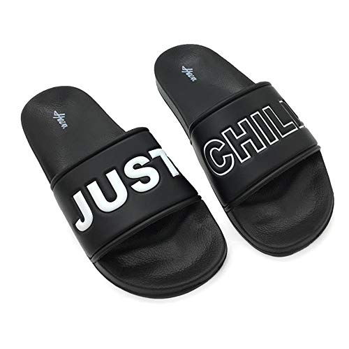 FUNKYMONKEY Men's Casual Sandal Slippers Outdoor Indoor Slide for Men (9 M US, Black/Just Chill) - Image 4