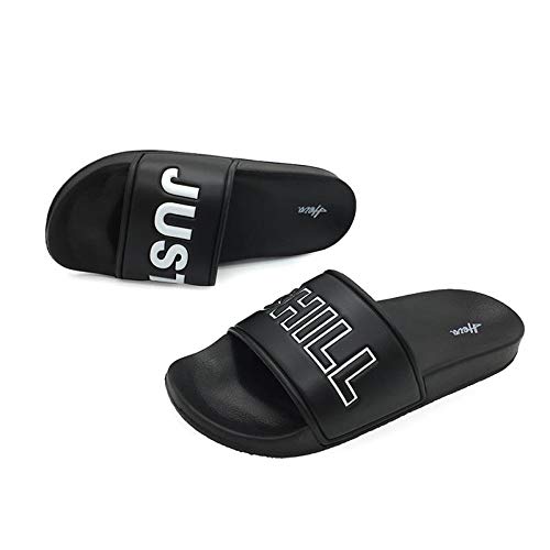 FUNKYMONKEY Men's Casual Sandal Slippers Outdoor Indoor Slide for Men (9 M US, Black/Just Chill) - Image 2