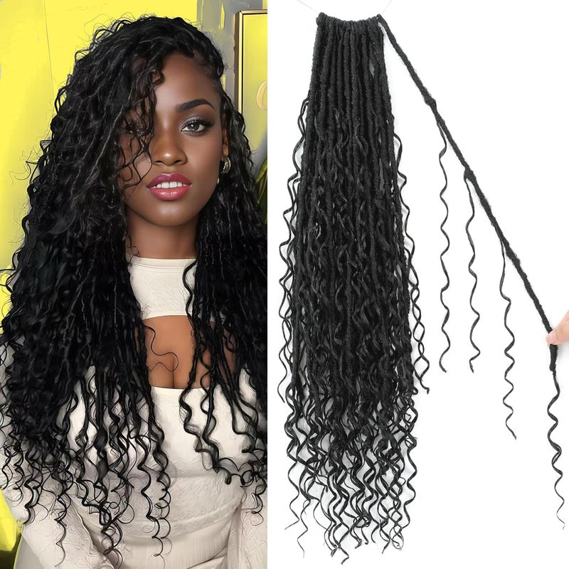 Alaleibaby Boho Faux Locs Crochet Hair 18 Inch Goddess Locs 8 Packs Boho Soft Locs Crochet Hair with Curly Ends Pre-looped Long Bohemian River Locs for Black Women (1B, 18 Inch(Pack of 8)) - Image 1