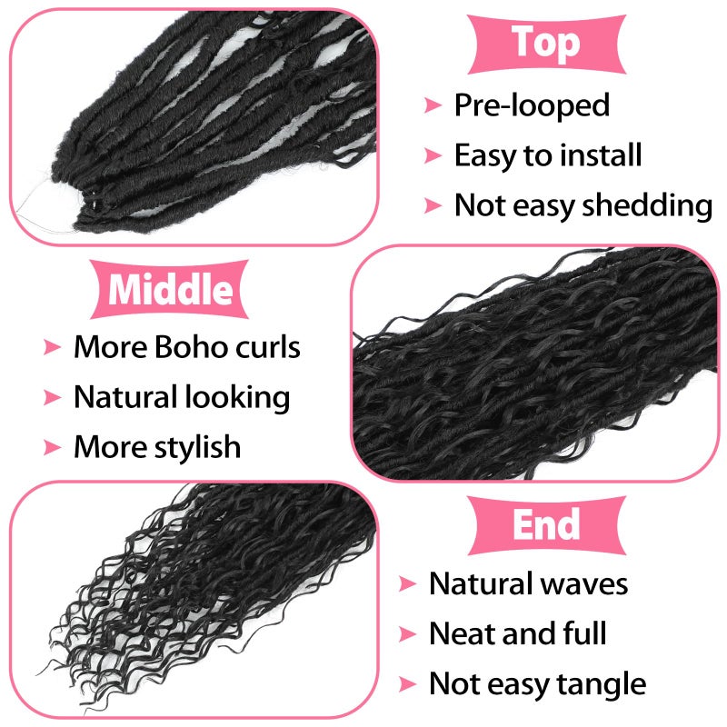 Alaleibaby Boho Faux Locs Crochet Hair 18 Inch Goddess Locs 8 Packs Boho Soft Locs Crochet Hair with Curly Ends Pre-looped Long Bohemian River Locs for Black Women (1B, 18 Inch(Pack of 8)) - Image 4