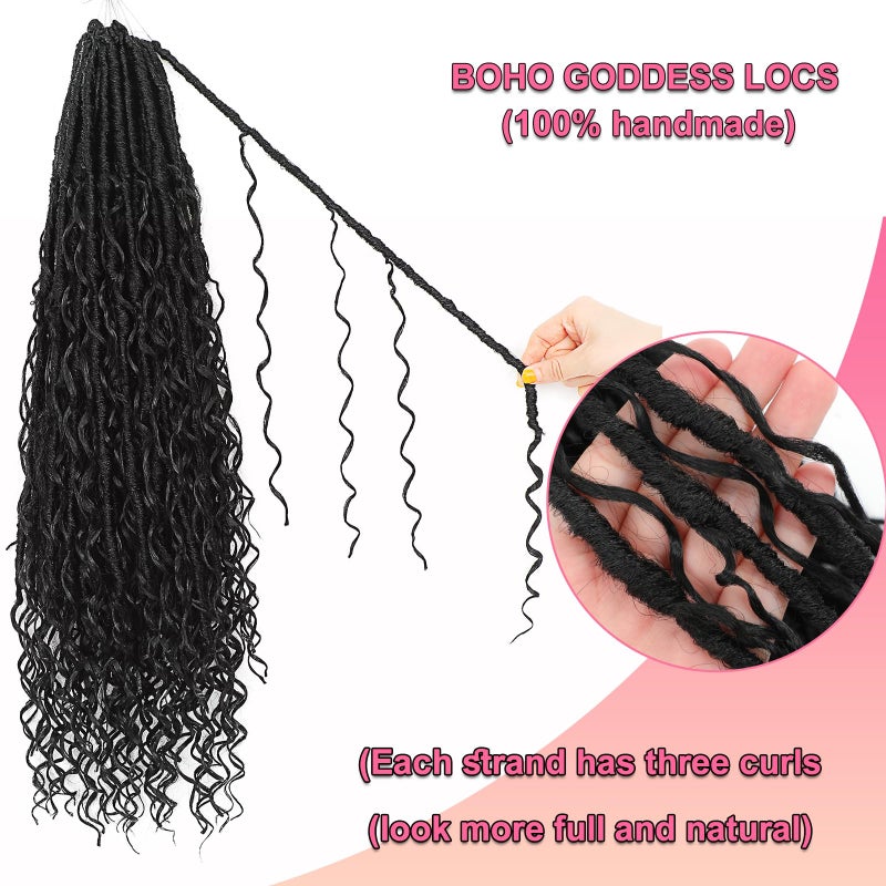Alaleibaby Boho Faux Locs Crochet Hair 18 Inch Goddess Locs 8 Packs Boho Soft Locs Crochet Hair with Curly Ends Pre-looped Long Bohemian River Locs for Black Women (1B, 18 Inch(Pack of 8)) - Image 5