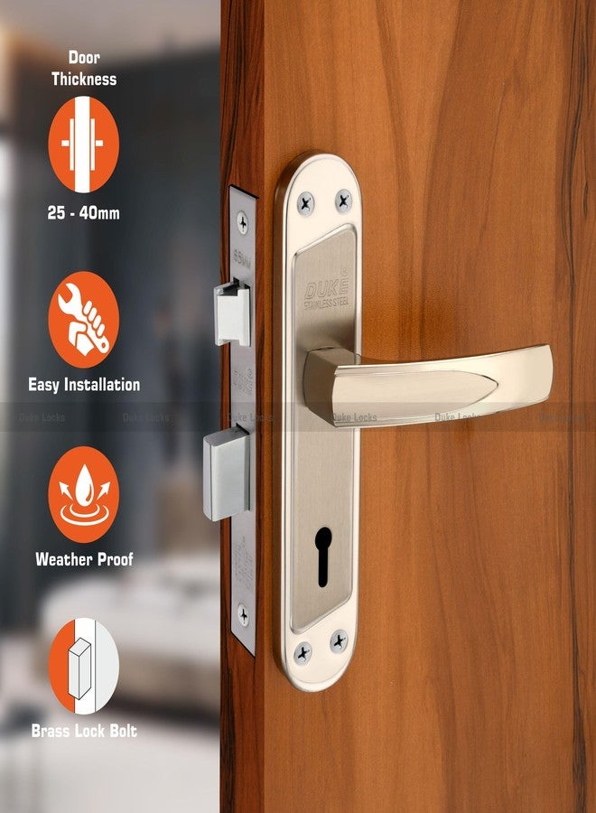 DUKElocks Duke Mortice Door Lock Set 1001 SS KY for Main Door, Kitchen, Bedroom, Office, Hotel Brass Lock Body with 3 Keys Stainless Steel Colour 190 MM (8 INCH) - Image 2