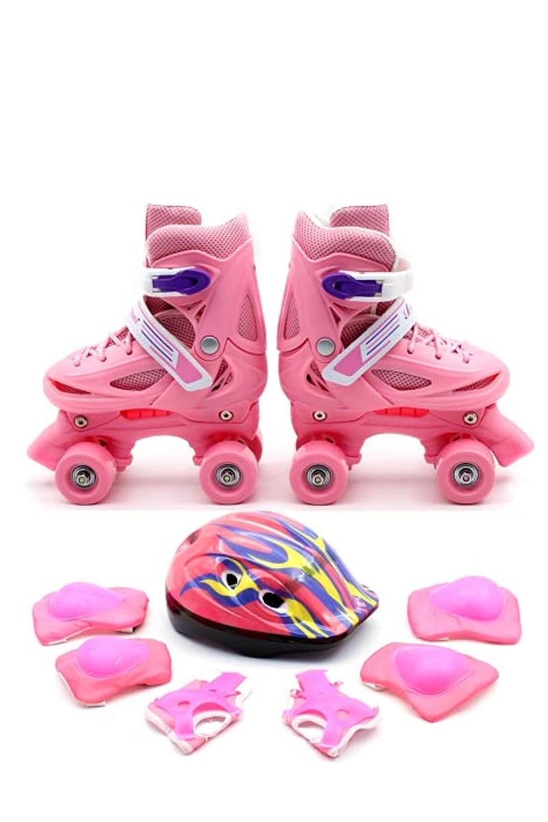 Adjustable 4-Wheel Roller Skates for Kids Double Row, Indoor/Outdoor Boys & Girls, Includes Full Protective Gear Set(Helmet, Knee, Elbow & Wrist) 4 Sizes & 3 Colors can choose - Image 1
