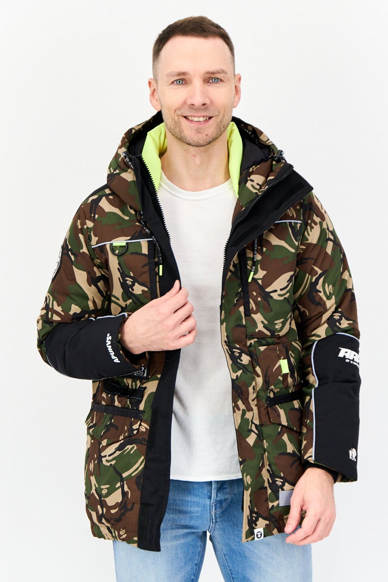Aape By A Bathing Ape Men Camouflage Hooded Puffer Jacket, Multicolor - Image 1