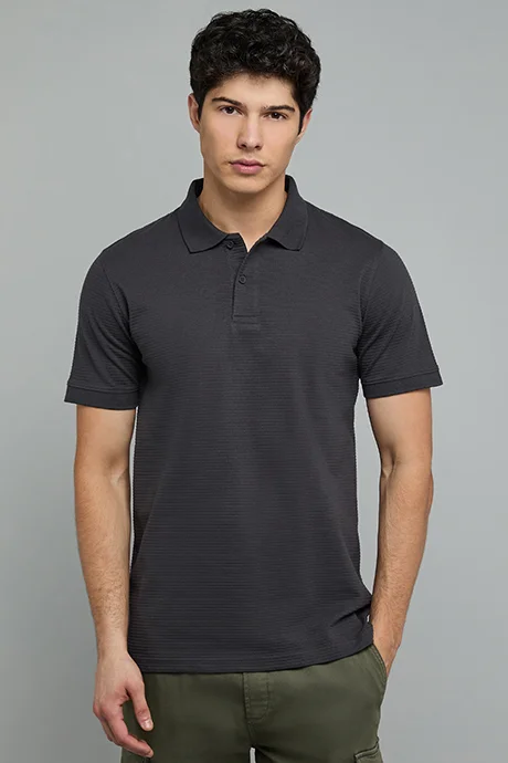 أر أند بي Textured Polo T-Shirt with Short Sleeves