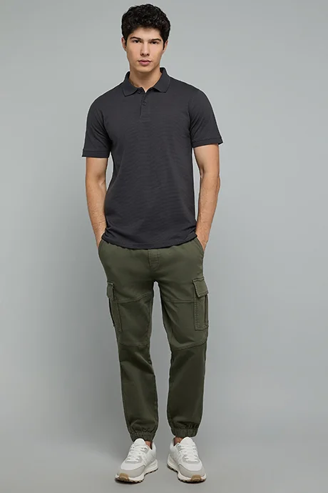 أر أند بي Textured Polo T-Shirt with Short Sleeves