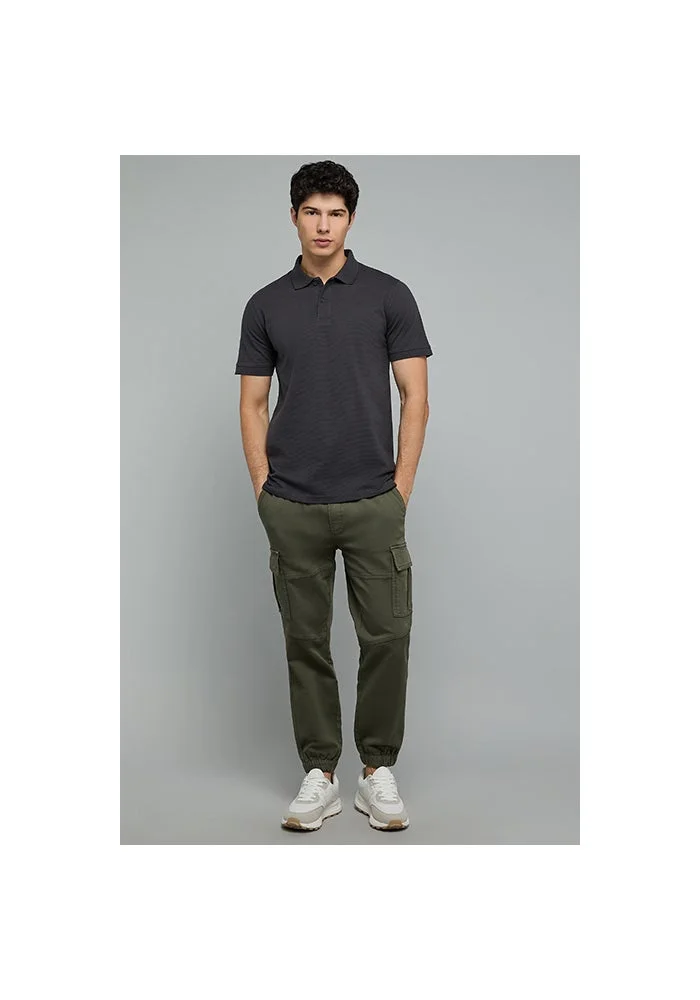أر أند بي Textured Polo T-Shirt with Short Sleeves