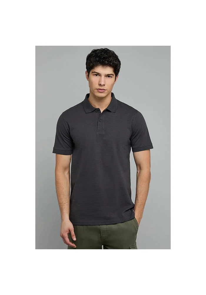 أر أند بي Textured Polo T-Shirt with Short Sleeves