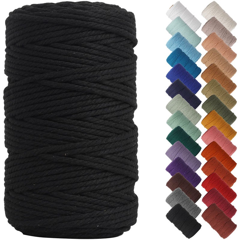 NOANTA Black Macrame Cord 4mm x 109yards Colored Macrame Rope Cotton Rope Macrame Yarn Colorful Cotton Craft Cord for Wall Hanging Plant Hangers Crafts Knitting - Image 3