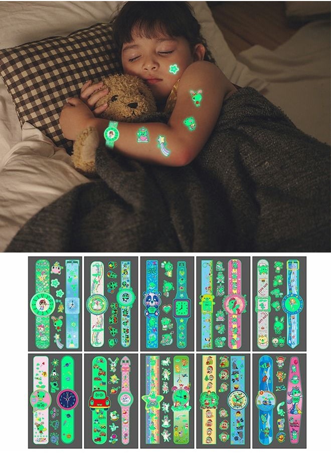 GROIC 20 Sheets Temporary Tattoos for Kids, Clock Watch Tattoos, Mixed Styles Waterproof Luminous Fake Tattoos Stickers for Party Supplies  - Image 5