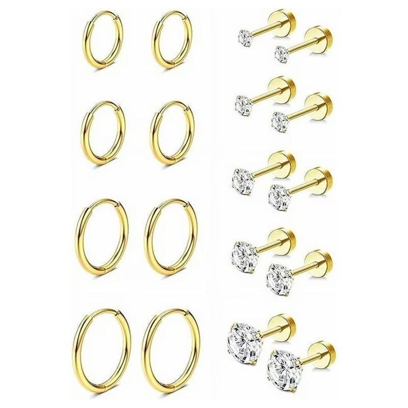 Stainless Steel Earrings Earrings Set Gold 9PCS