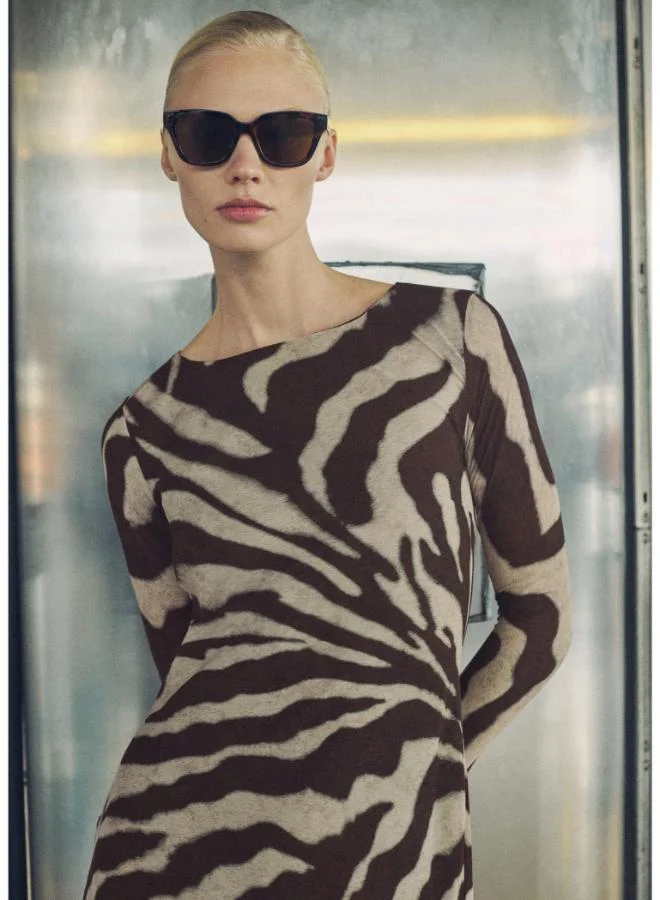MANGO Zebra Print Midi Dress
