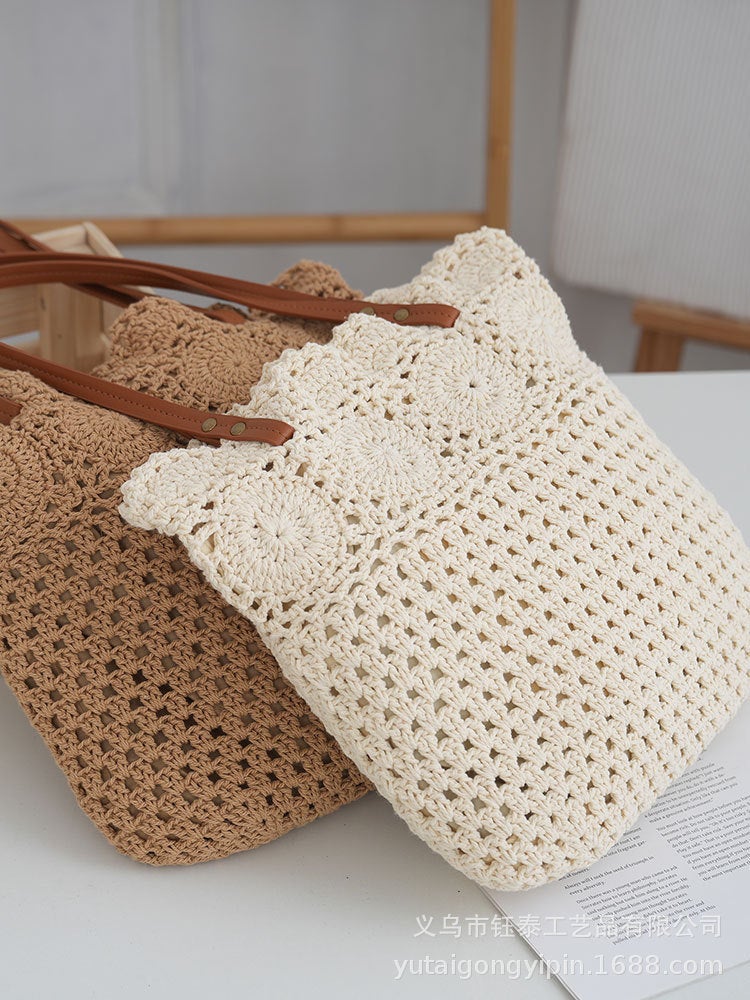 Fashion Simple Lace Cotton Rope Shoulder Bag Shopping All-Match Woven Bag Urban Niche No-Bump Commuter Bag - Image 2