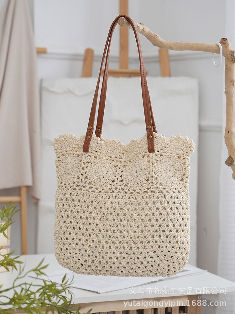 Fashion Simple Lace Cotton Rope Shoulder Bag Shopping All-Match Woven Bag Urban Niche No-Bump Commuter Bag - Image 4