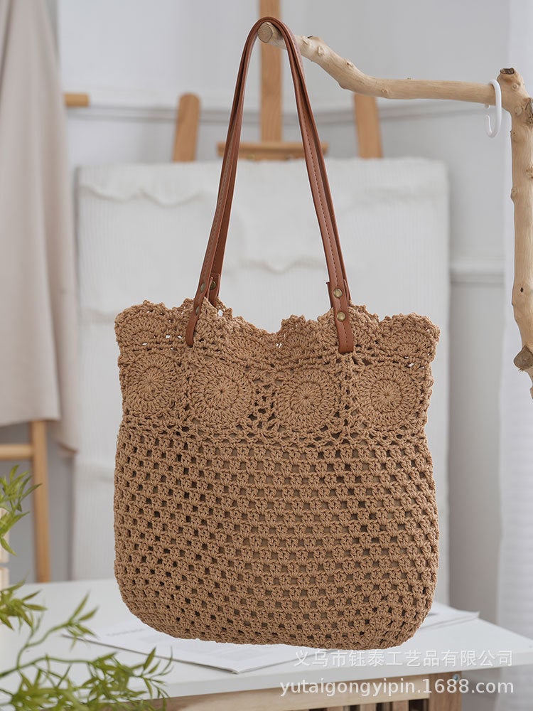Fashion Simple Lace Cotton Rope Shoulder Bag Shopping All-Match Woven Bag Urban Niche No-Bump Commuter Bag - Image 3