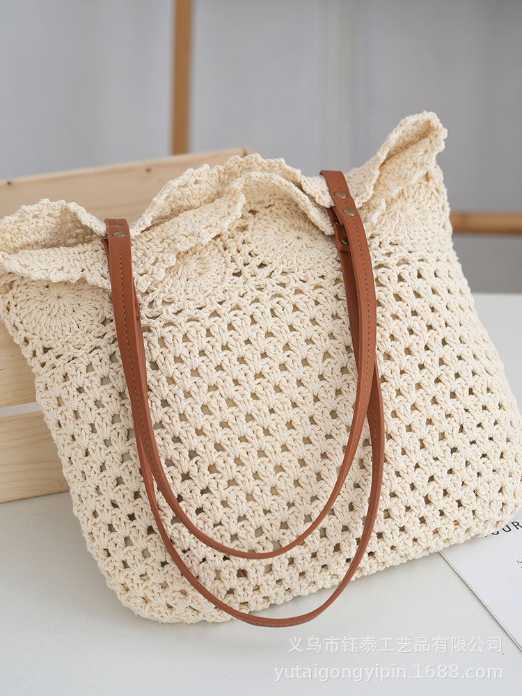 Fashion Simple Lace Cotton Rope Shoulder Bag Shopping All-Match Woven Bag Urban Niche No-Bump Commuter Bag - Image 5