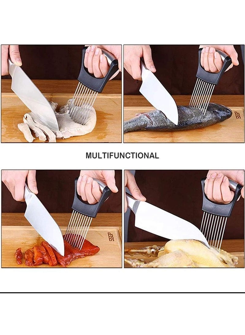 Food Slice Assistant Onion Holder Slicer - Stainless Steel Vegetable Holder Tomato Slicer Meat Slicer, Cutting Kitchen Gadget Onion Cutter,Kitchen Vegetable Slicing Aids