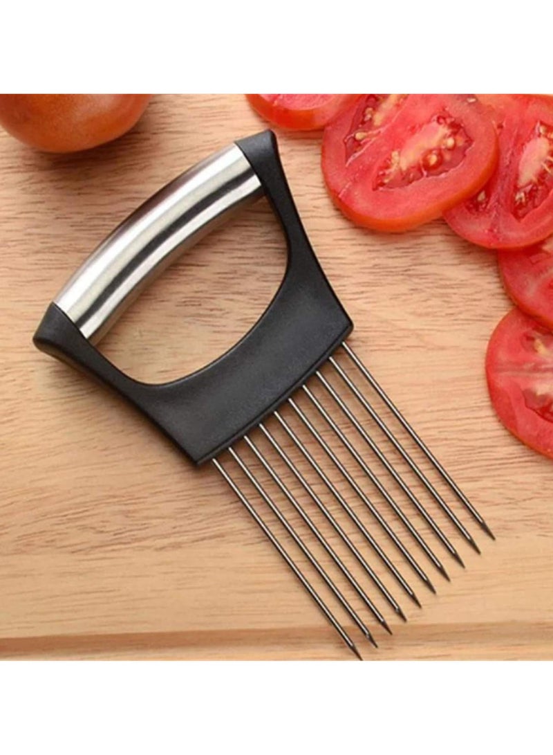 Food Slice Assistant Onion Holder Slicer - Stainless Steel Vegetable Holder Tomato Slicer Meat Slicer, Cutting Kitchen Gadget Onion Cutter,Kitchen Vegetable Slicing Aids