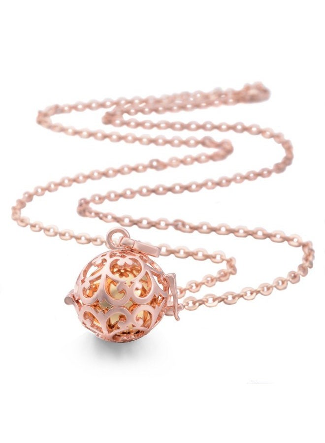 EUDORA Rose Gold Plated Lockets Pendant Necklace with 18mm Sounds Chime Ball Harmony Ball - Image 1