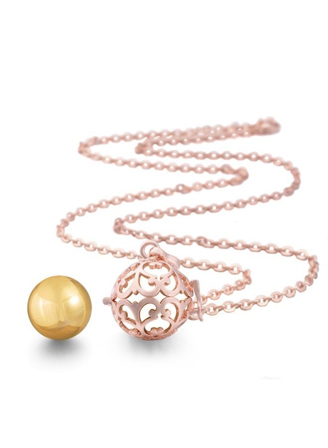 EUDORA Rose Gold Plated Lockets Pendant Necklace with 18mm Sounds Chime Ball Harmony Ball - Image 2