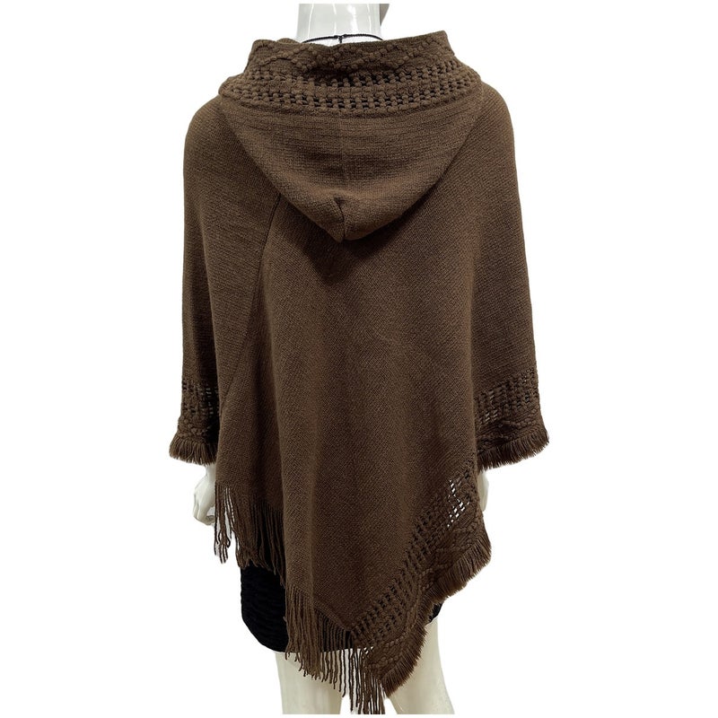 Women's Hooded Cape Poncho with Hollow-Out Tassel Design, Loose Fit, Plus Size, Street Style