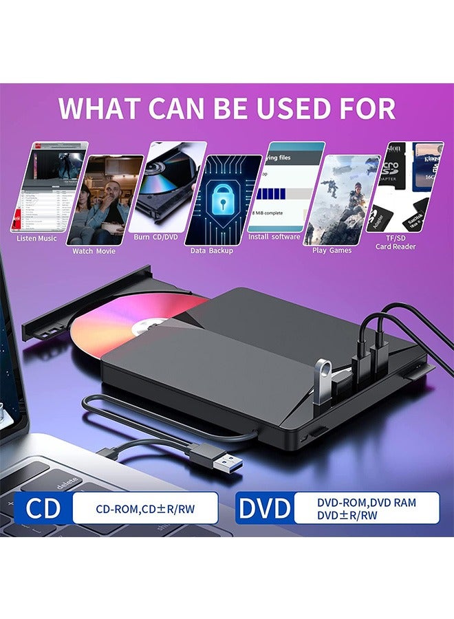 جارلو محرك أقراص CD/DVD خارجي للكمبيوتر المحمول، مشغل DVD 7 في 1 USB 3.0 ناسخ أقراص CD/DVD محمول، محرك أقراص DVD خارجي للكمبيوتر المحمول متوافق مع أجهزة الكمبيوتر المحمول المكتبية التي تعمل بنظام Windows - Image 3