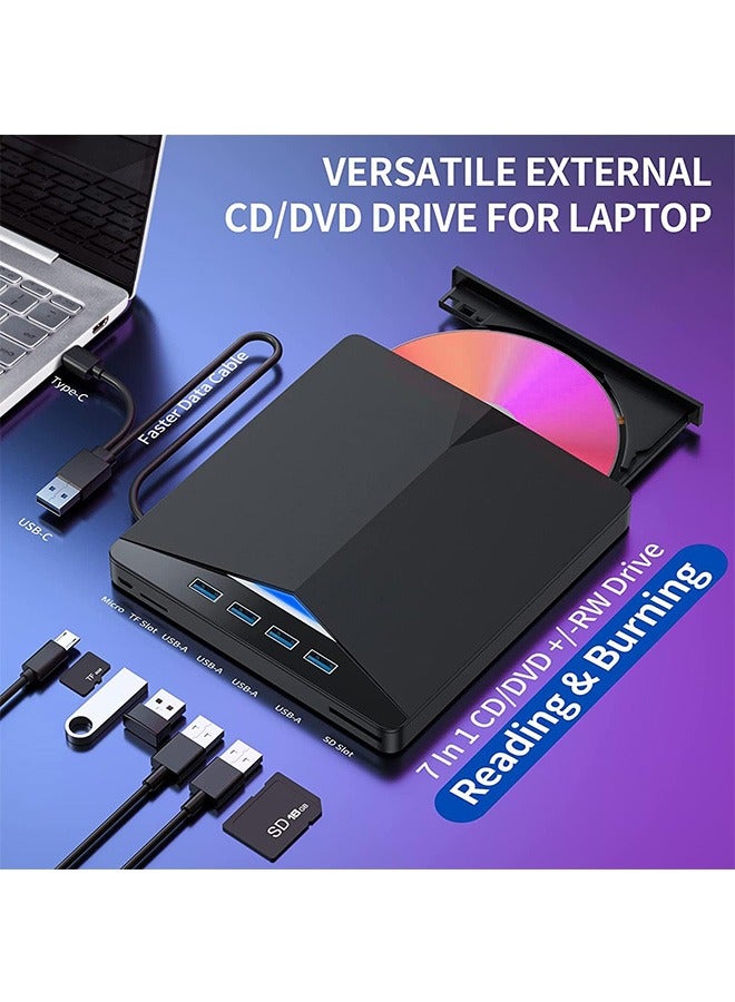 جارلو محرك أقراص CD/DVD خارجي للكمبيوتر المحمول، مشغل DVD 7 في 1 USB 3.0 ناسخ أقراص CD/DVD محمول، محرك أقراص DVD خارجي للكمبيوتر المحمول متوافق مع أجهزة الكمبيوتر المحمول المكتبية التي تعمل بنظام Windows - Image 2